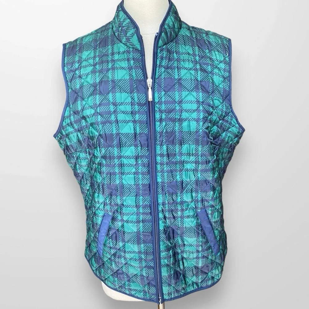 Karen Scott Sport Women's Size XL Quilted Puffer Vest Jacket Zip‎ Front Plaid